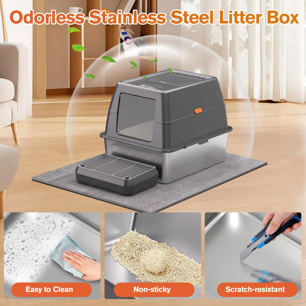 XXXL Stainless Steel Litter Box with Lid H10491