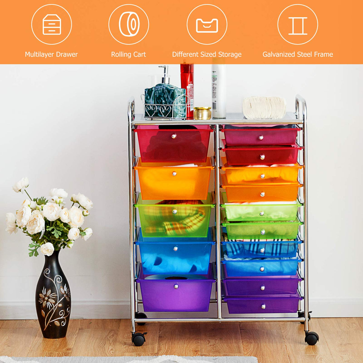 15 Drawer Rolling Storage Cart with Removable Drawers L19534