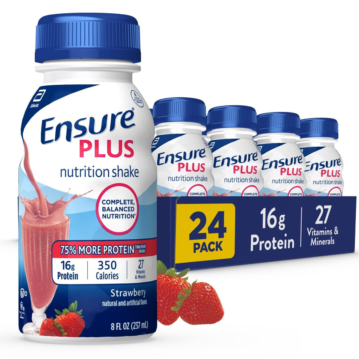 High Protein Milk Chocolate Nutrition Shake With Fiber, 24 Pack & Strawberry Meal Replacement Shake, 24 Pack E44168