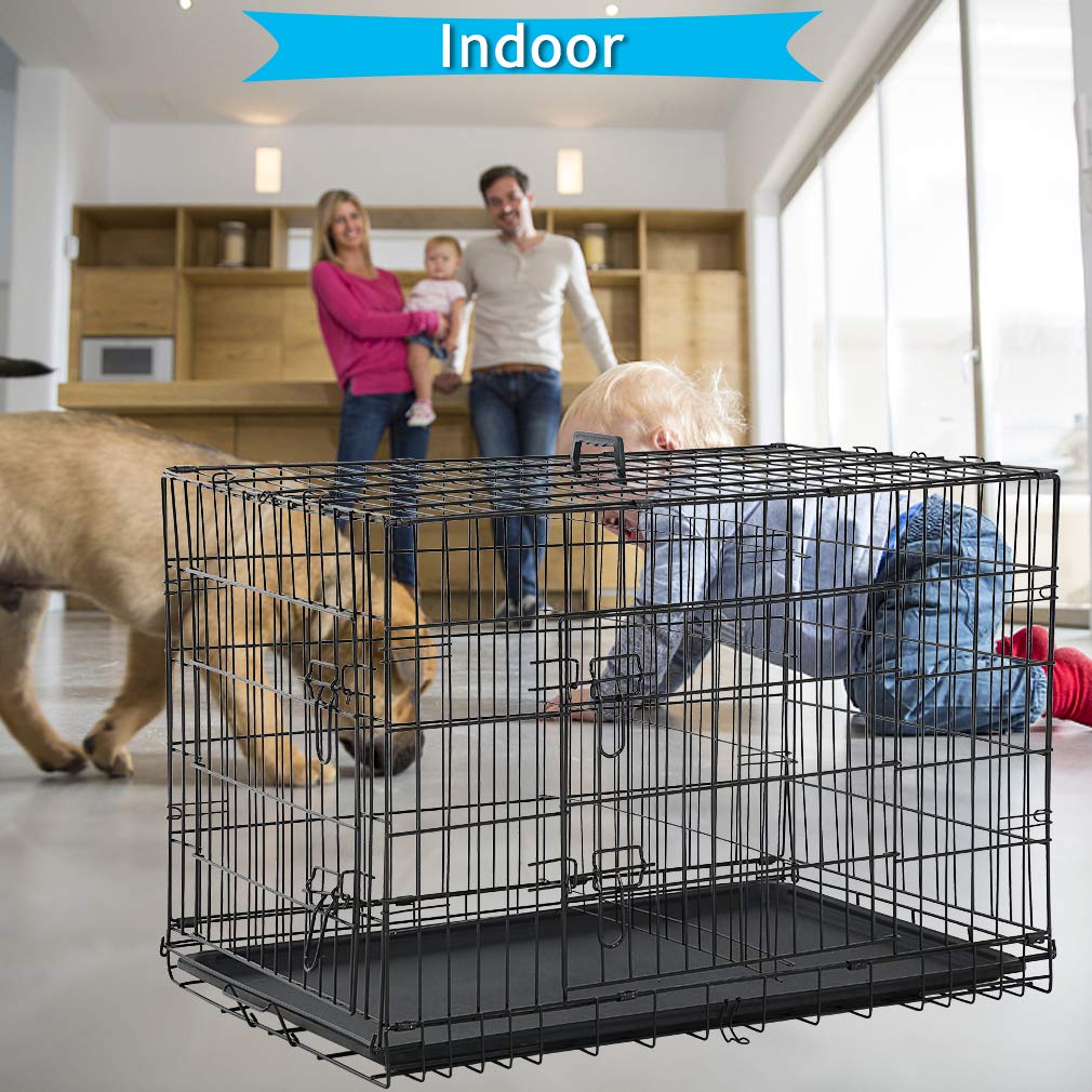 Folding Metal Dog Crate with Divider and Tray X698988