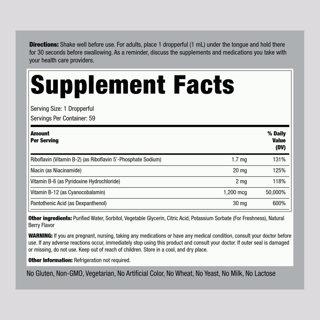Vitamin B Complex with B12 Liquid Drops 1200 mcg 2 oz H9933