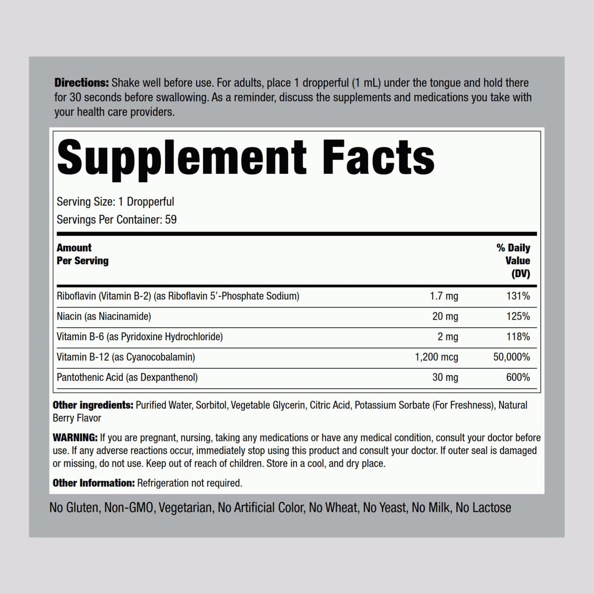 Vitamin B Complex with B12 Liquid Drops 1200 mcg 2 oz H9933