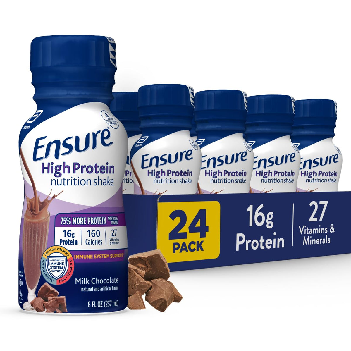 High Protein Milk Chocolate Nutrition Shake With Fiber, 24 Pack & Strawberry Meal Replacement Shake, 24 Pack E44168