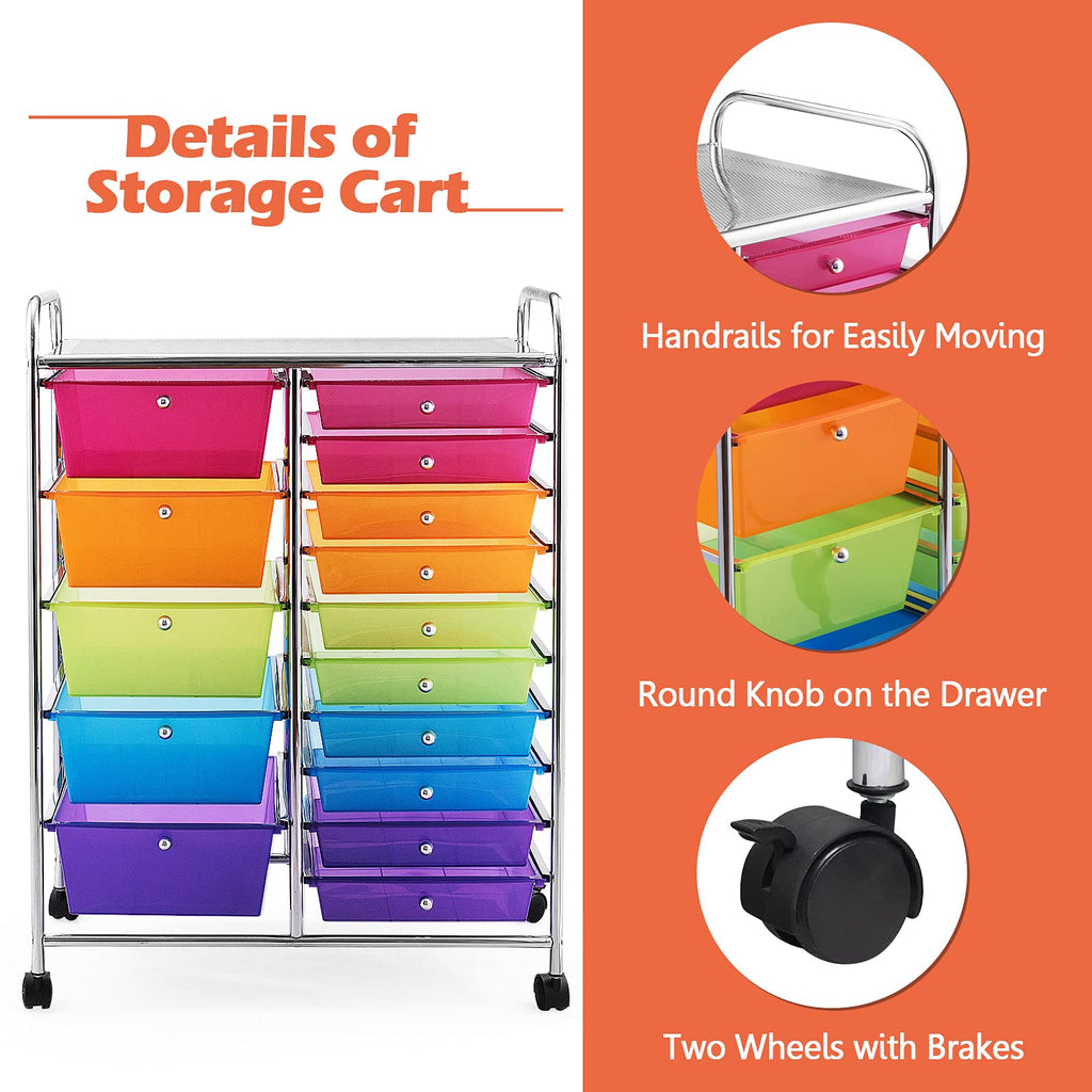 15 Drawer Rolling Storage Cart with Removable Drawers L19534