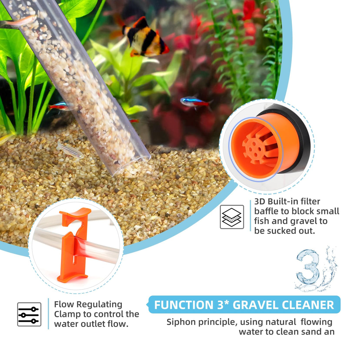 Aquarium Gravel Cleaner Kit with Water Hose Controller Clamp Q52400