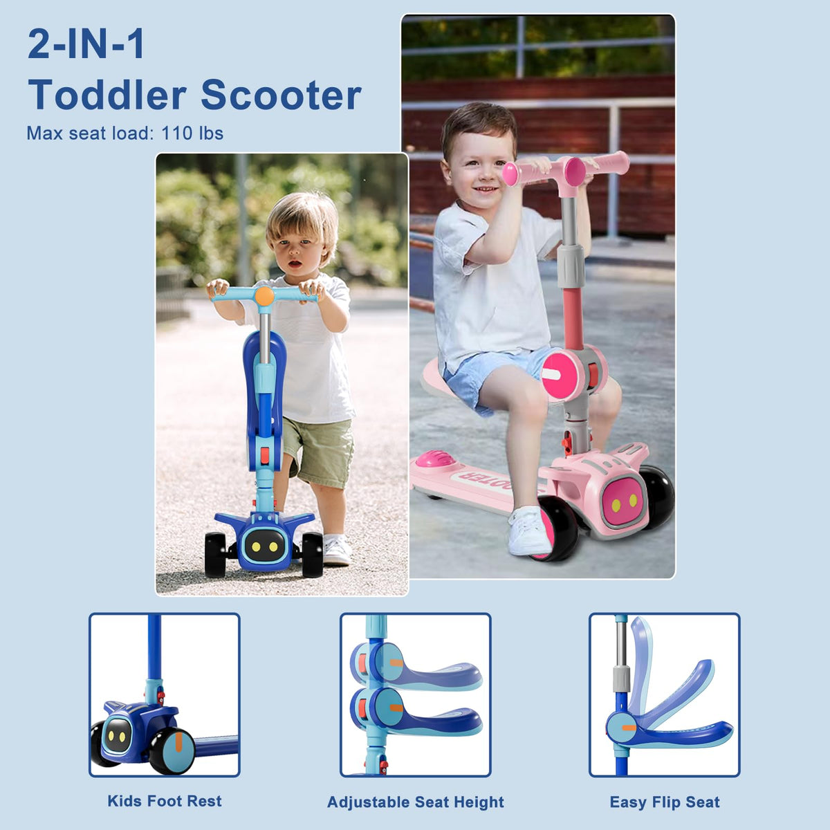 2-in-1 Kids 3 Wheel Kick Scooter with Adjustable Seat G933