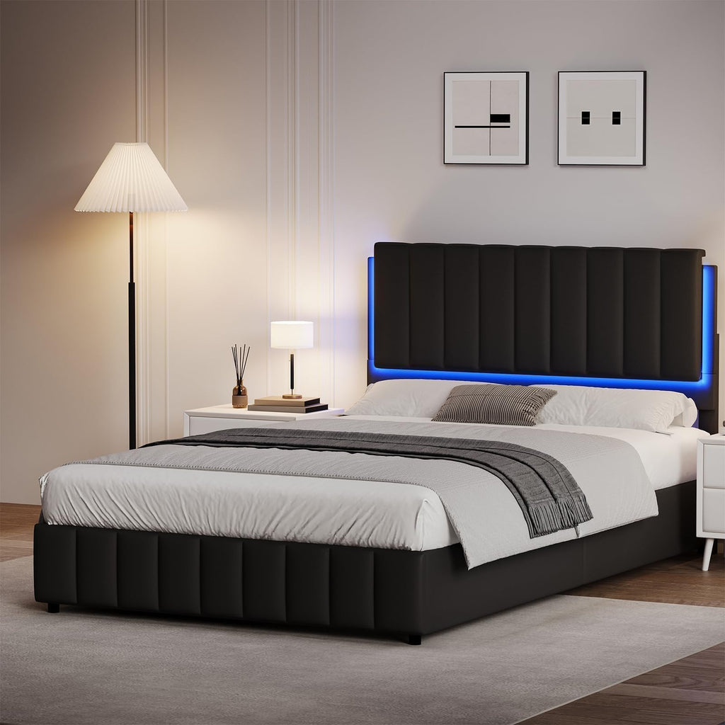 Black Faux Leather Full Size Bed Frame with Headboard W593