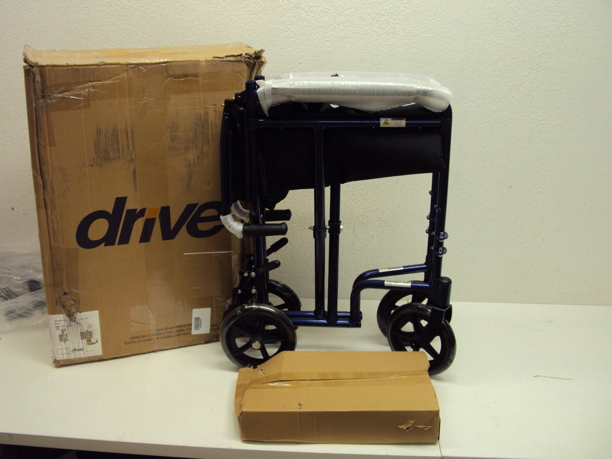Blue Transport Wheelchair with Swing-Away Footrest M2851