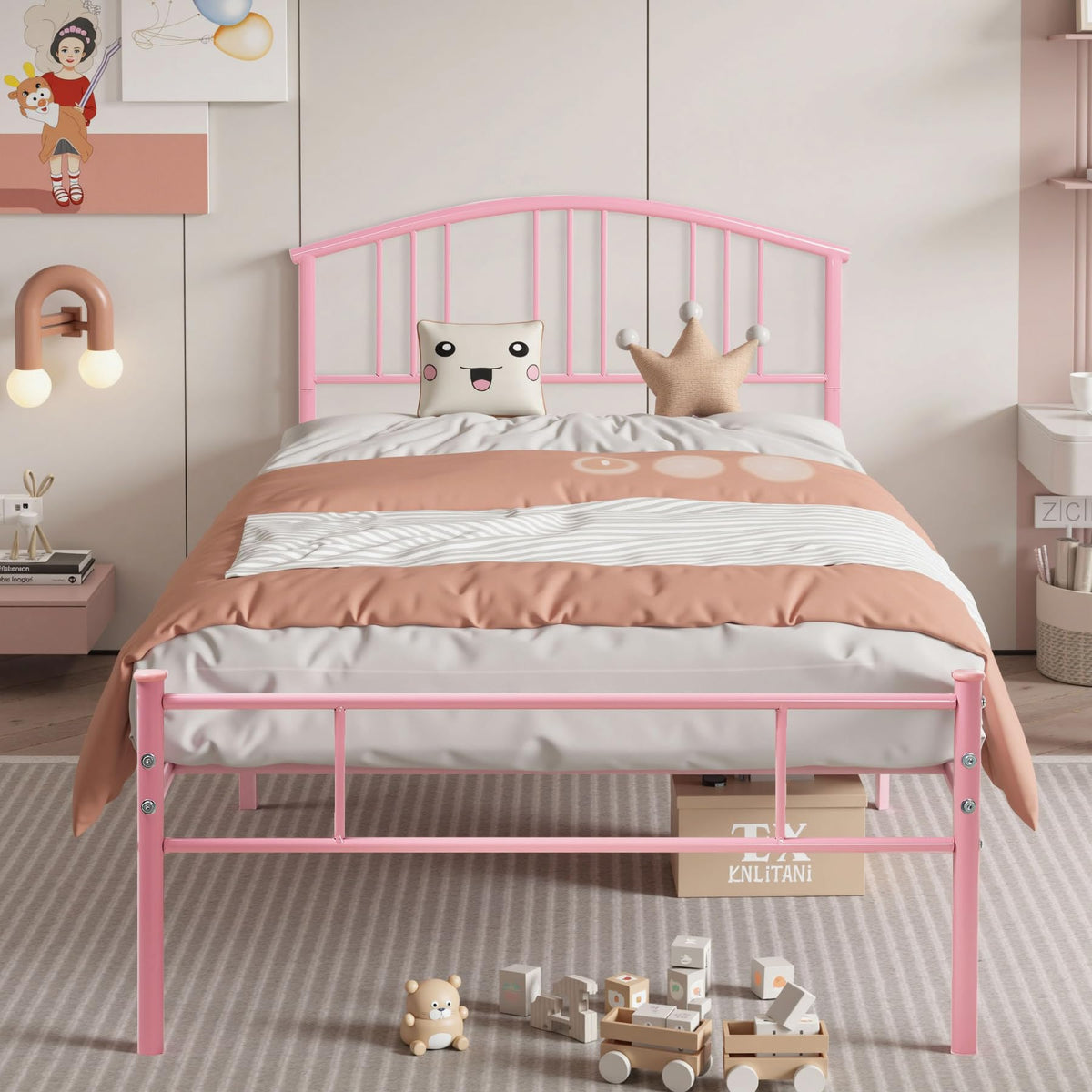 Twin Size Metal Bed Frame with Headboard and Footboard D22348