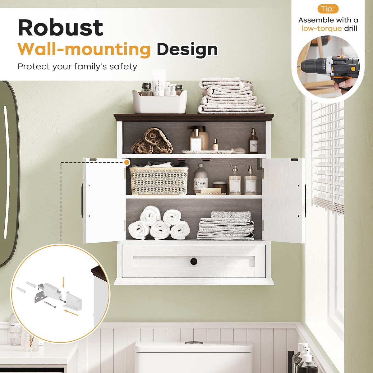 Wall Mounted Bathroom Cabinet 24.4"H x 23.6"W x 9"D W669154