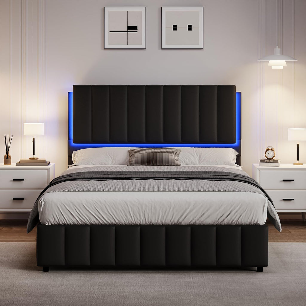 Black Faux Leather Full Size Bed Frame with Headboard W593