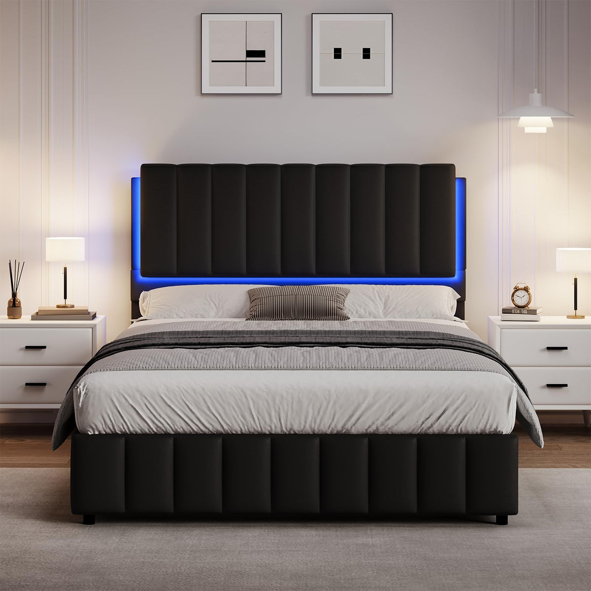 Black Faux Leather Full Size Bed Frame with Headboard W593