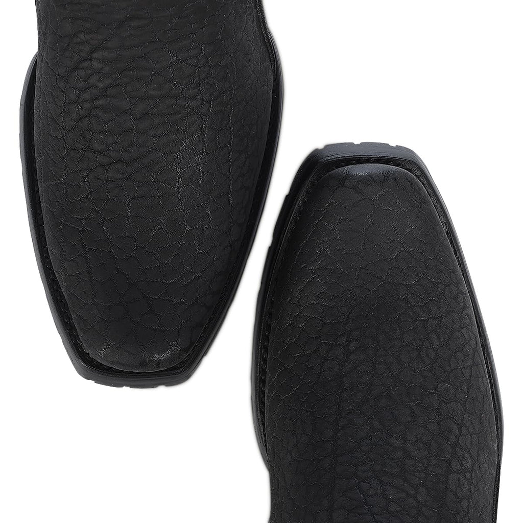 Dark gray Leather Side Zipper Western Boots U949392