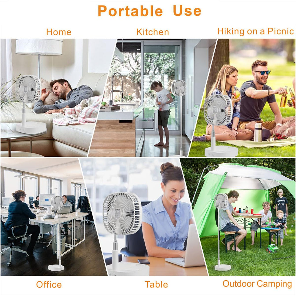 Portable Foldaway Standing Fan 7200Mah Rechargeable Battery Remote Control Telescopic 4 Speed Quiet Timer Gray N55000