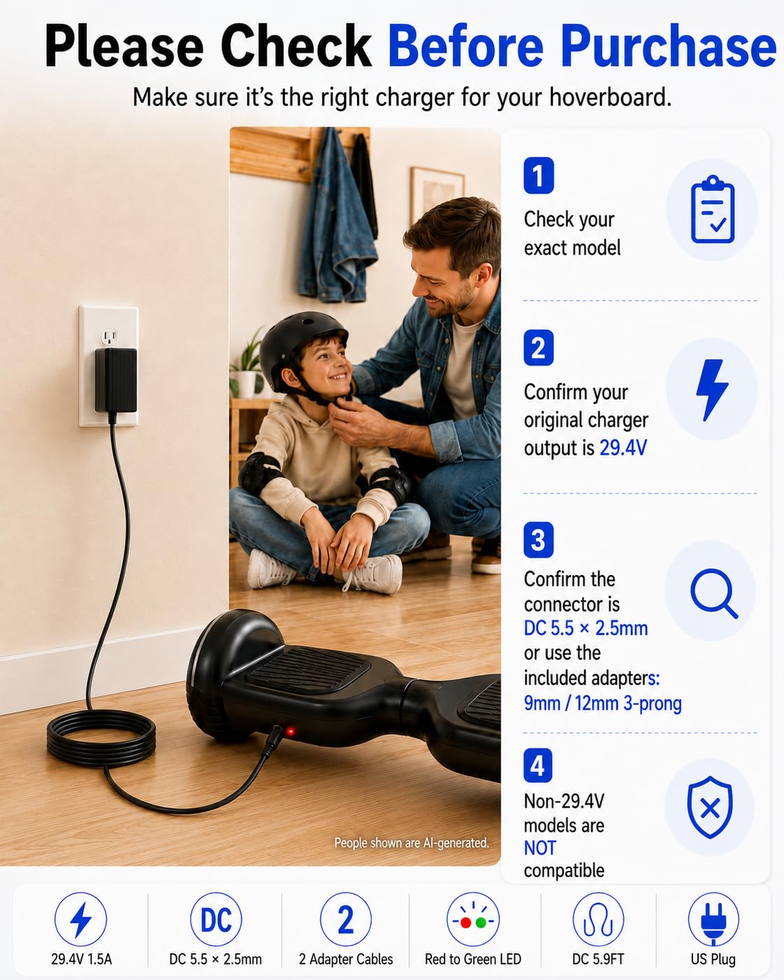 29.4V 1.5A Hoverboard and Electric Scooter Charger N93804