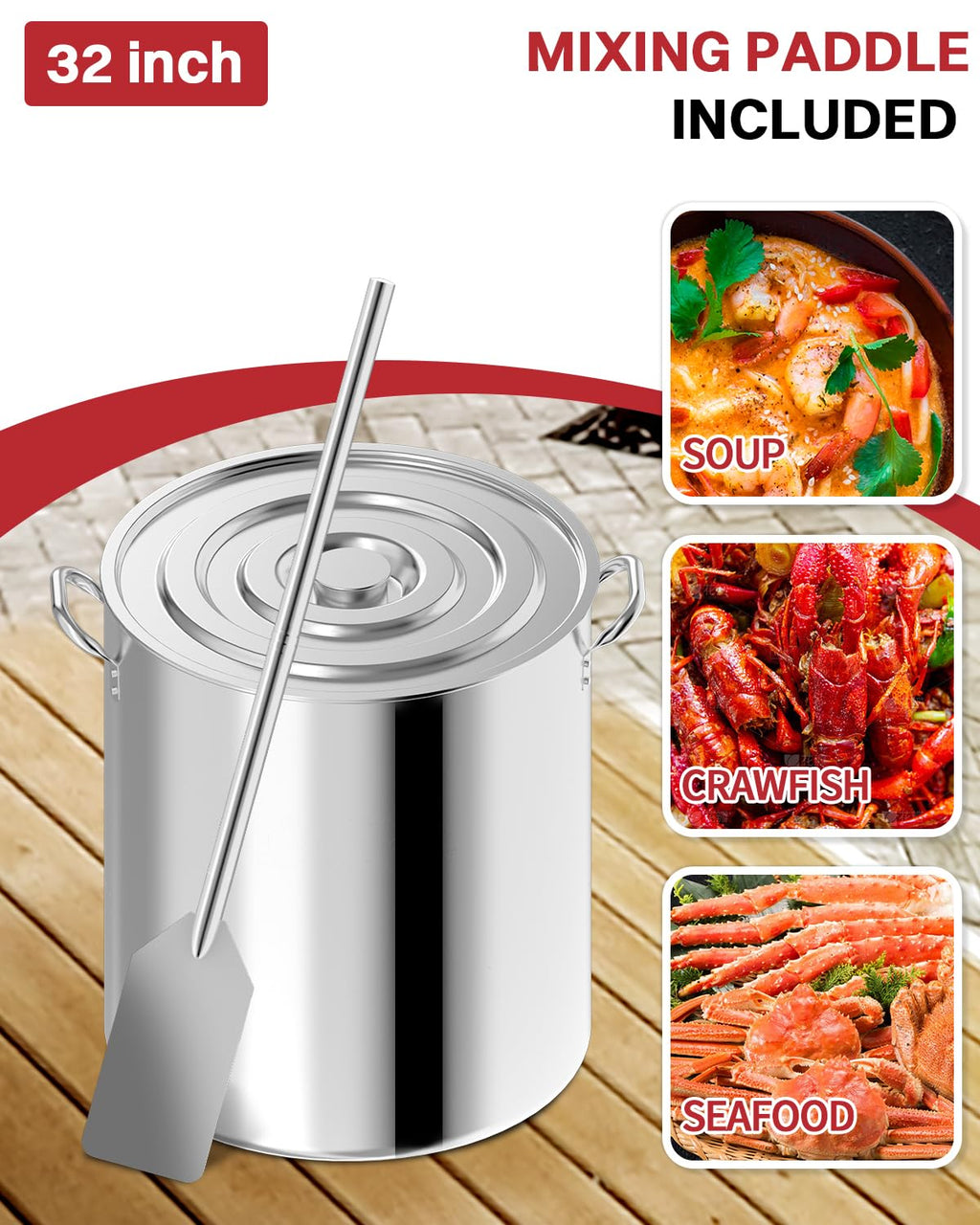 60QT Stainless Steel Stockpot with Basket H848
