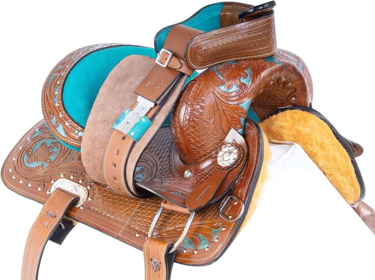 Leather Barrel Saddle with Headstall, Reins and Breast Collar X630118