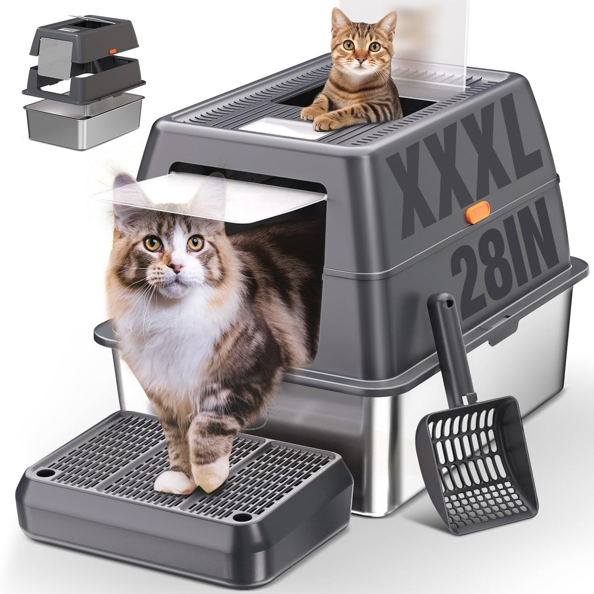 XXXL Stainless Steel Litter Box with Lid H10491
