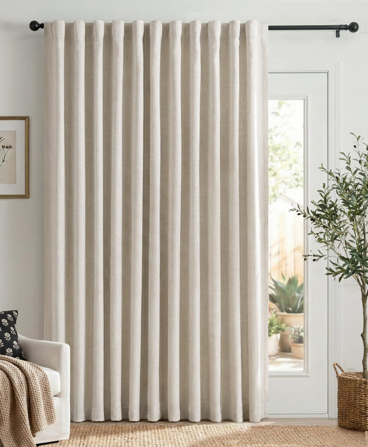 Linen Textured Total Blackout Curtains 84 Inches Long, Cream A19187