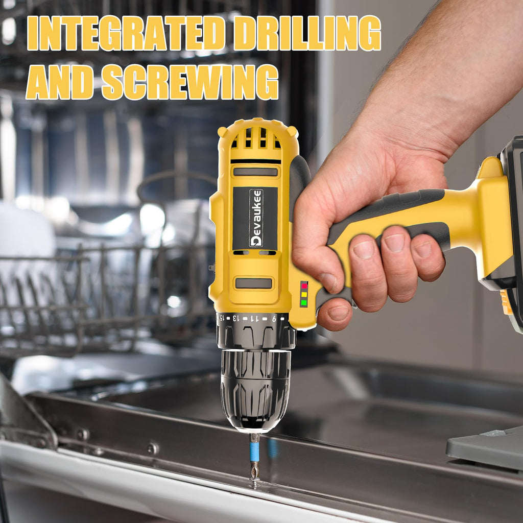 Cordless Drill Driver Kit, 20V Electric Drill with Battery and Charger, 18+3 Torque Setting, 2 Speeds, 3/8" Keyless Chuck Compact Power Drill Set with Drill Bits D354