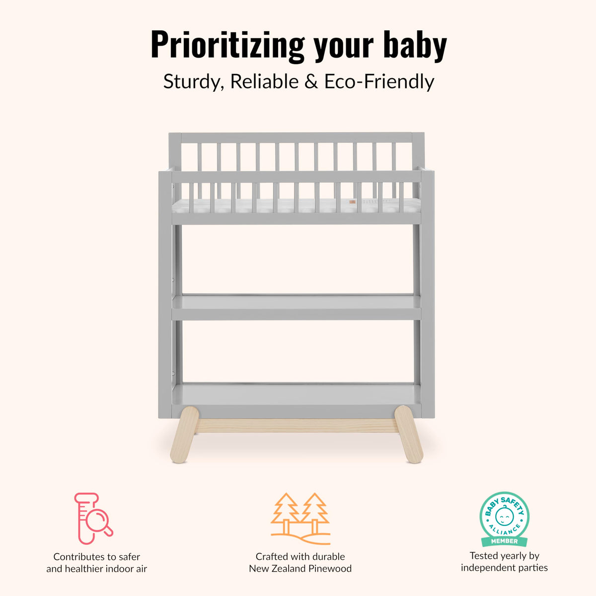 Baby Changing Table with Safety Rails and Storage Shelves D11115