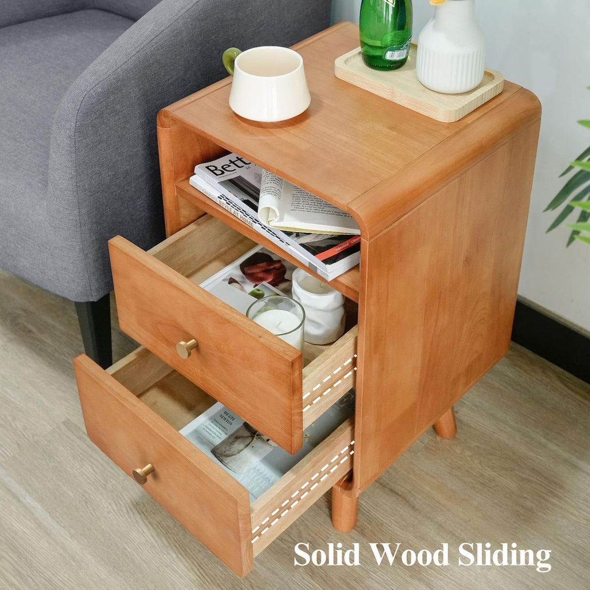 Solid Wood 2 Drawer Narrow Nightstand X824