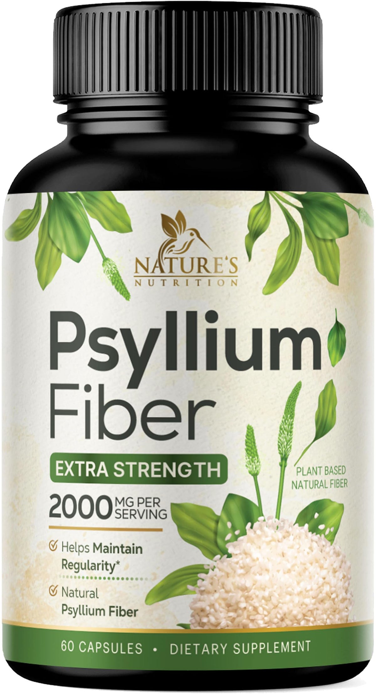 Psyllium Husk Powder 2000mg Fiber Supplement 60 Capsules D9071