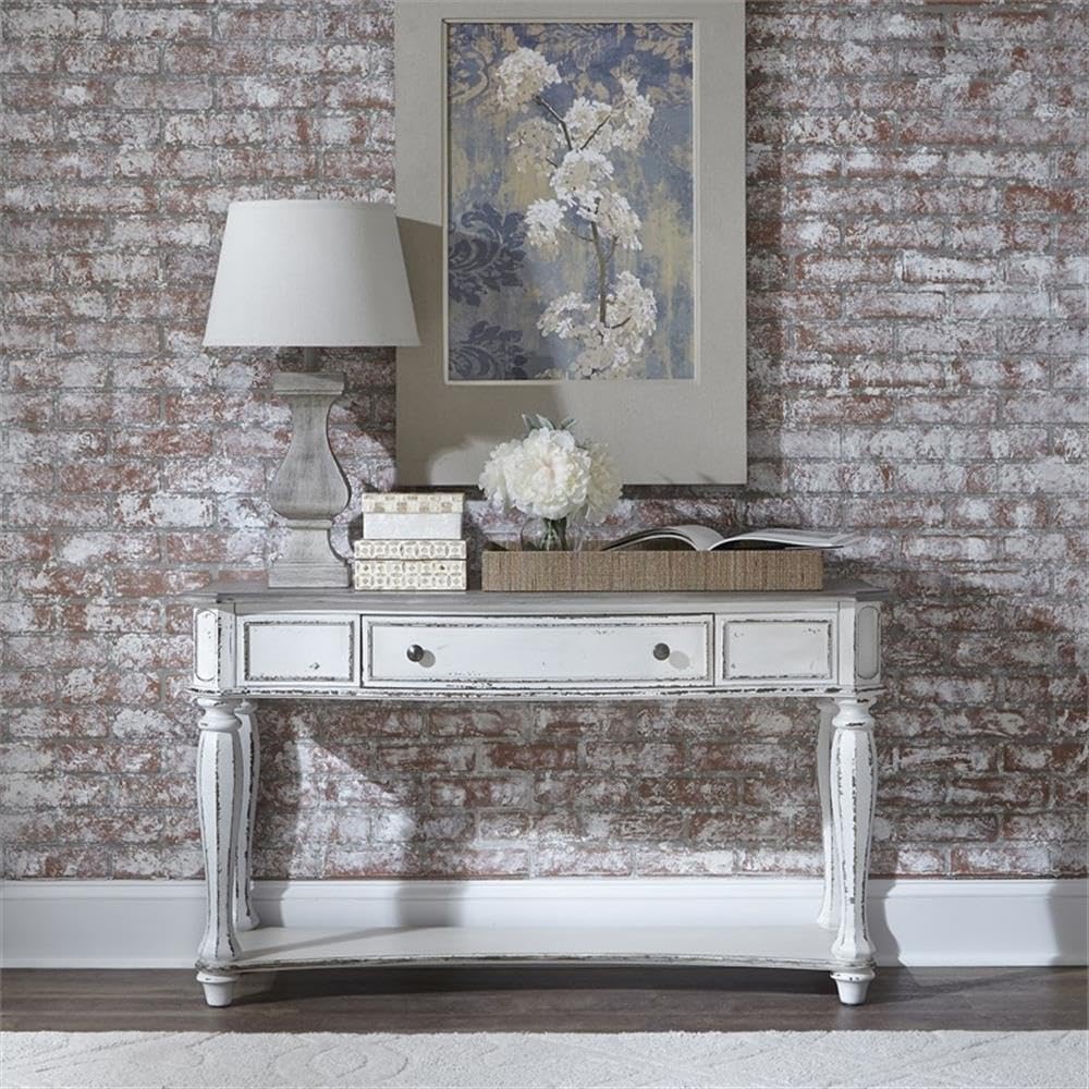 Antique White Wood Sofa Table with 1 Drawer and 1 Shelf E37300