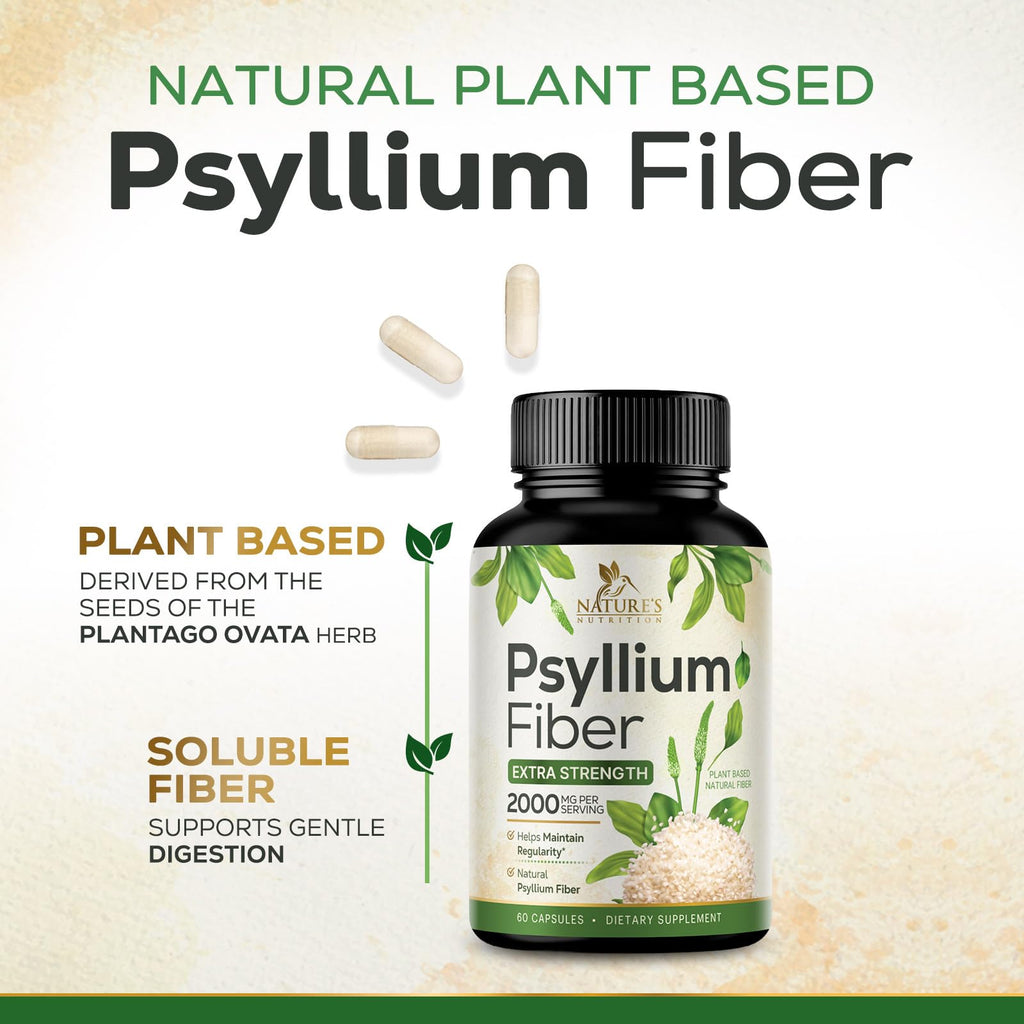 Psyllium Husk Powder 2000mg Fiber Supplement 60 Capsules D9071