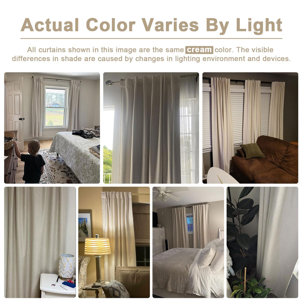 Linen Textured Total Blackout Curtains 84 Inches Long, Cream A19187