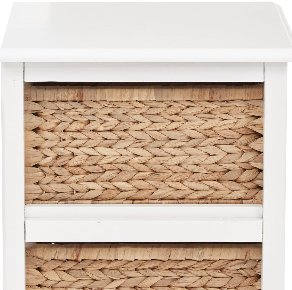 White 2-Tier 4-Drawer Storage Tower with Wood Frame and Baskets E8901