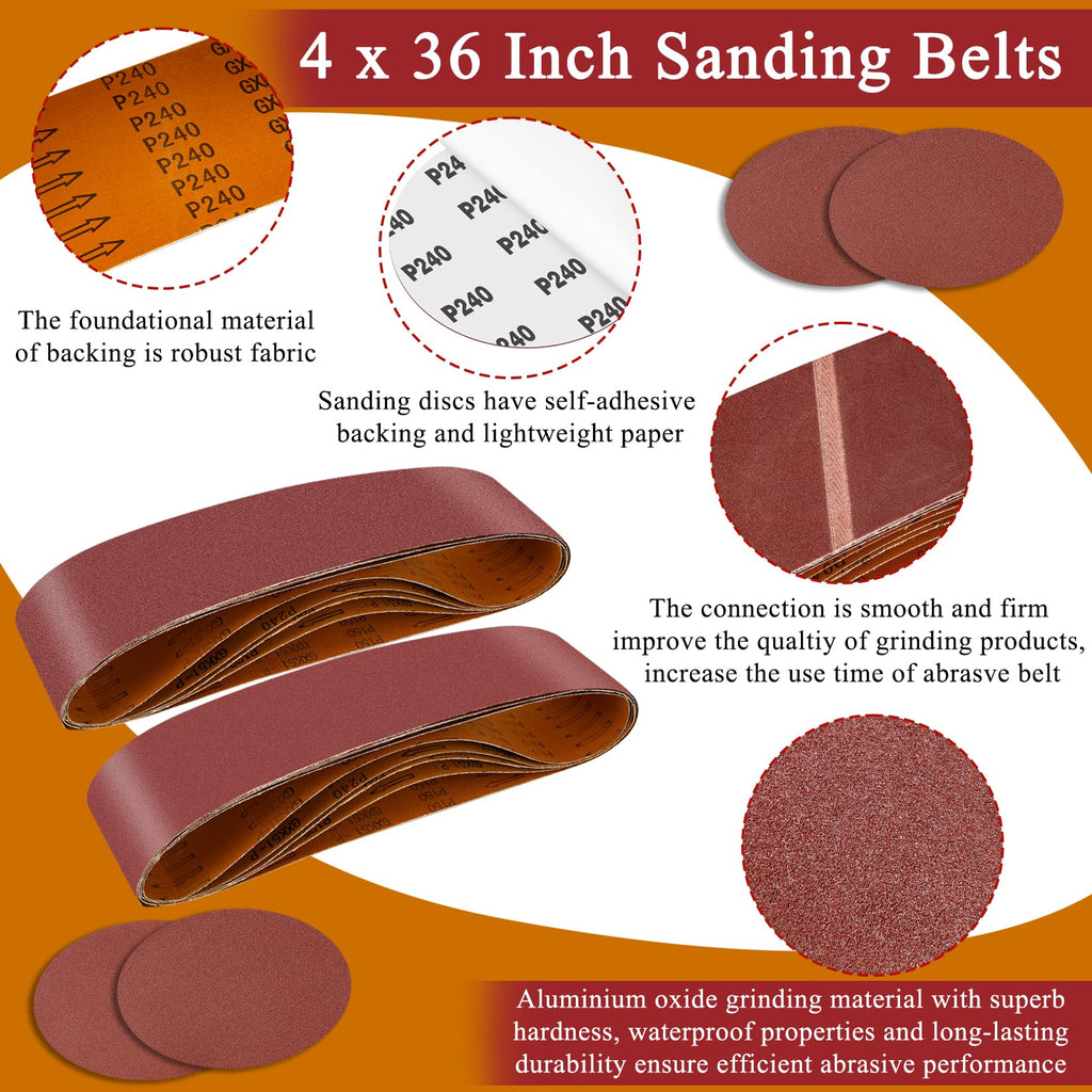 4 x 36 inch 11 Pc Sanding Belts and 6" Self Stick Sanding Disc Set Z4488