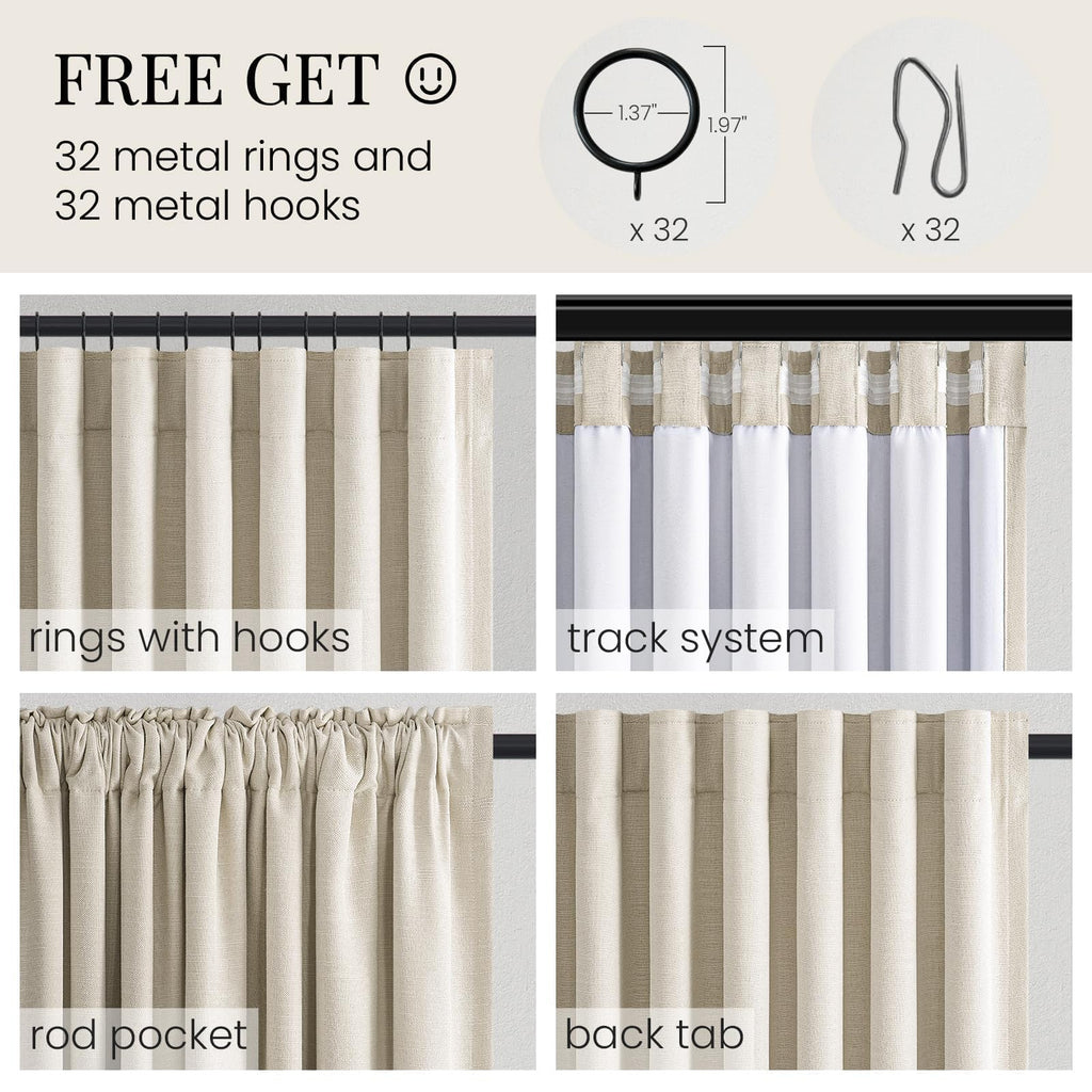 Cream Beige 96 Inch Long Blackout Linen Curtains T36152