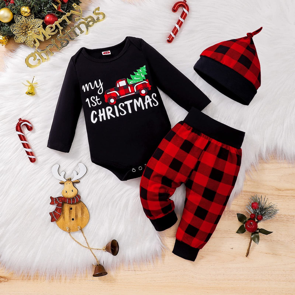 Newborn Baby Boy Christmas Outfit 3Pcs 0-18 Months W926092