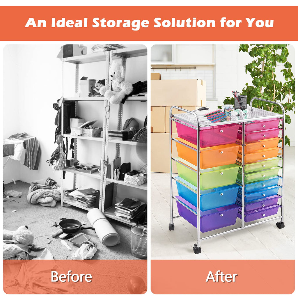 15 Drawer Rolling Storage Cart with Removable Drawers L19534