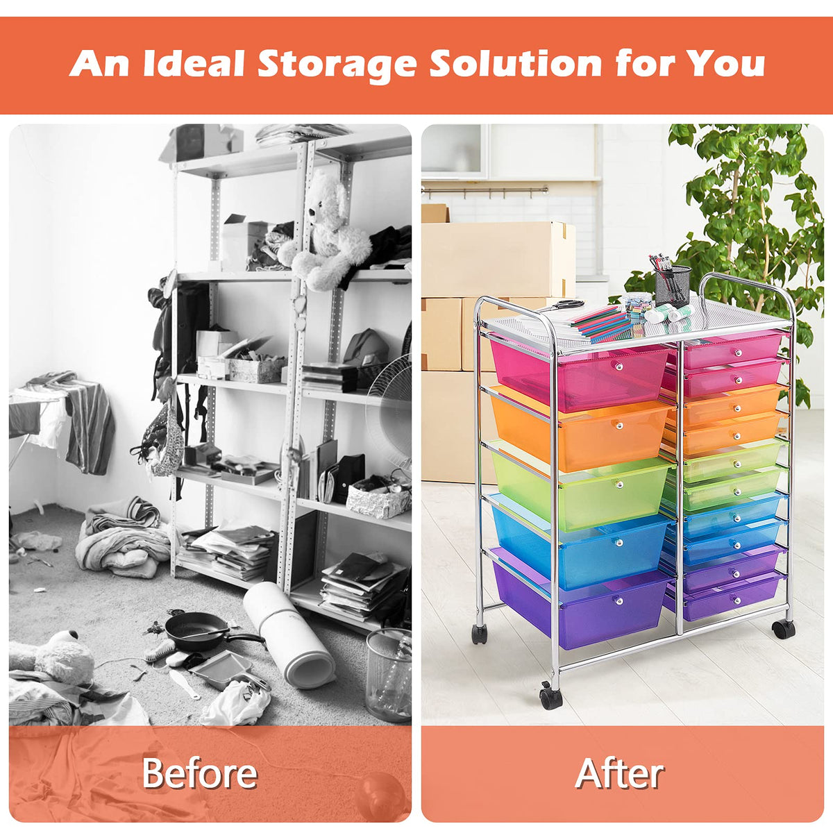 15 Drawer Rolling Storage Cart with Removable Drawers L19534
