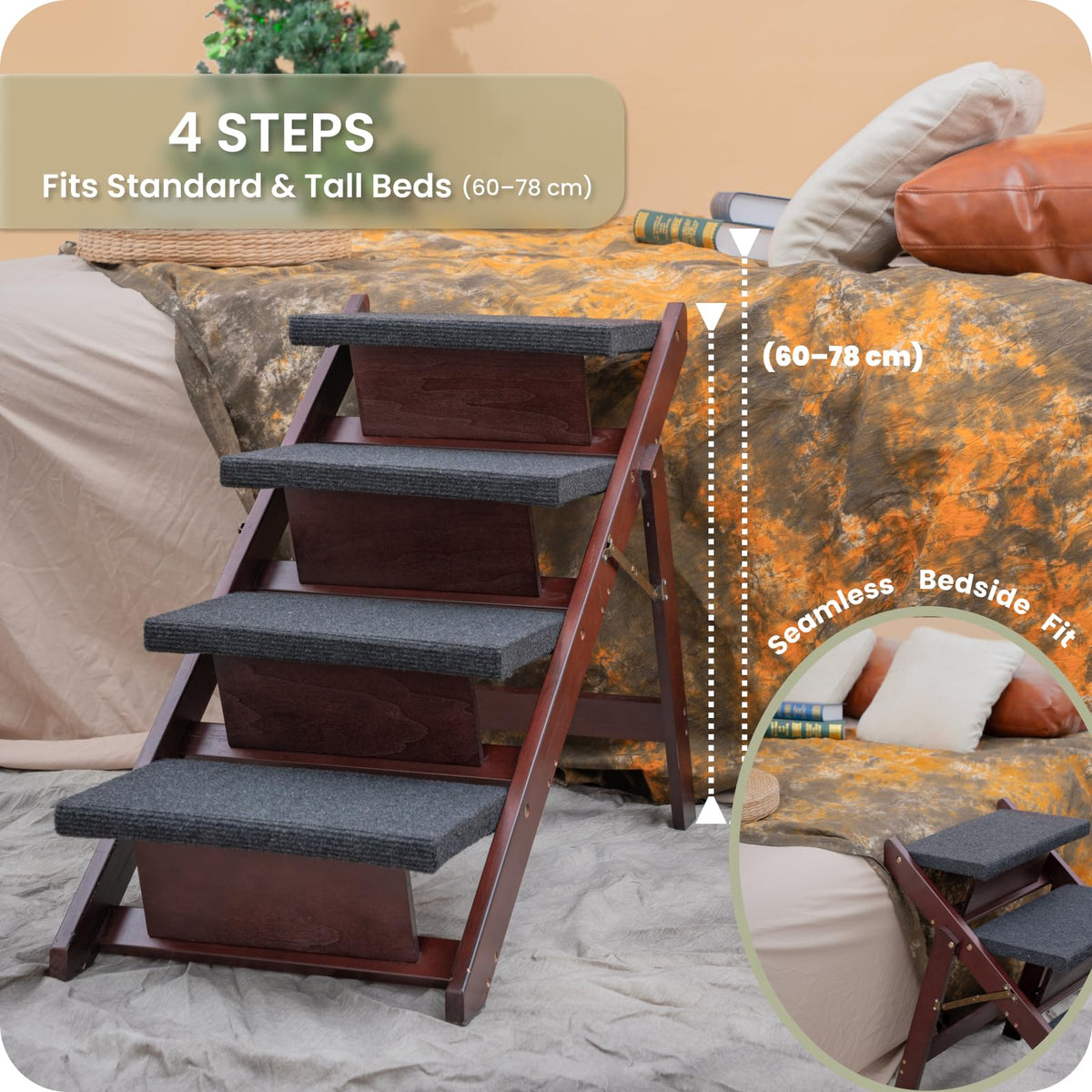 Wooden 4 Step Foldable Pet Stairs W269
