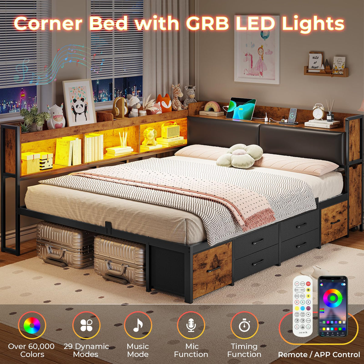 14 Inch Full Size Metal Platform Bed with 6 Drawers O229