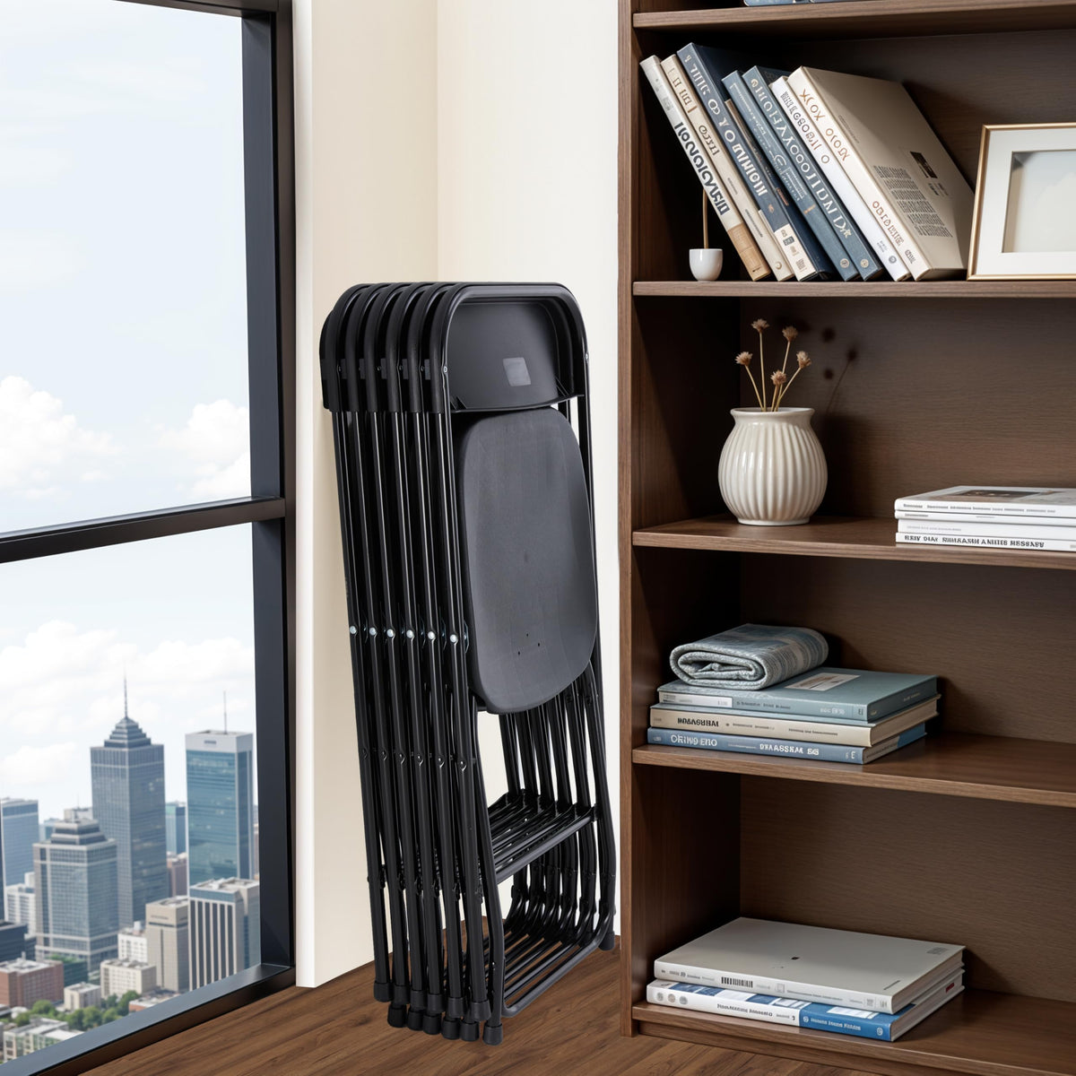 10 Pack Black Plastic Folding Chairs T295640