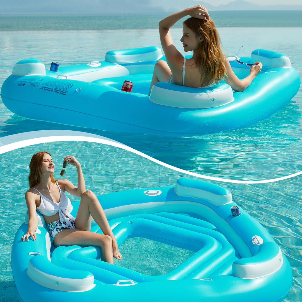 Blue XL Inflatable Pool Float with Cup Holders I3122