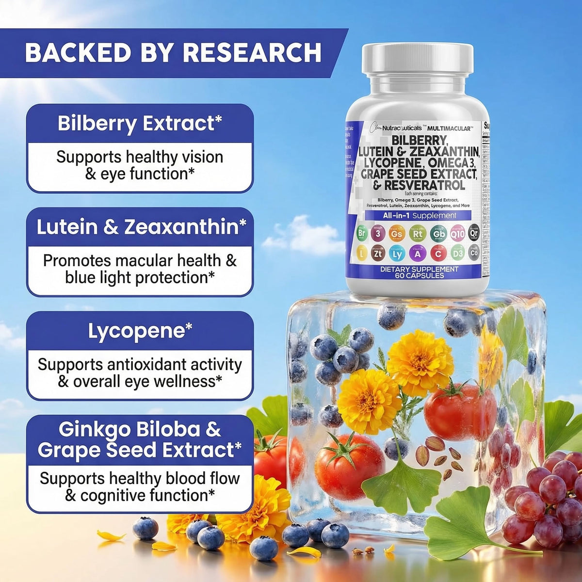 Eye Vitamins with Bilberry Lutein Zeaxanthin Supplement Y3070