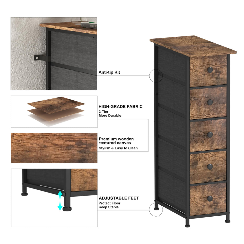 Narrow 5 Drawers Fabric Dresser F91583