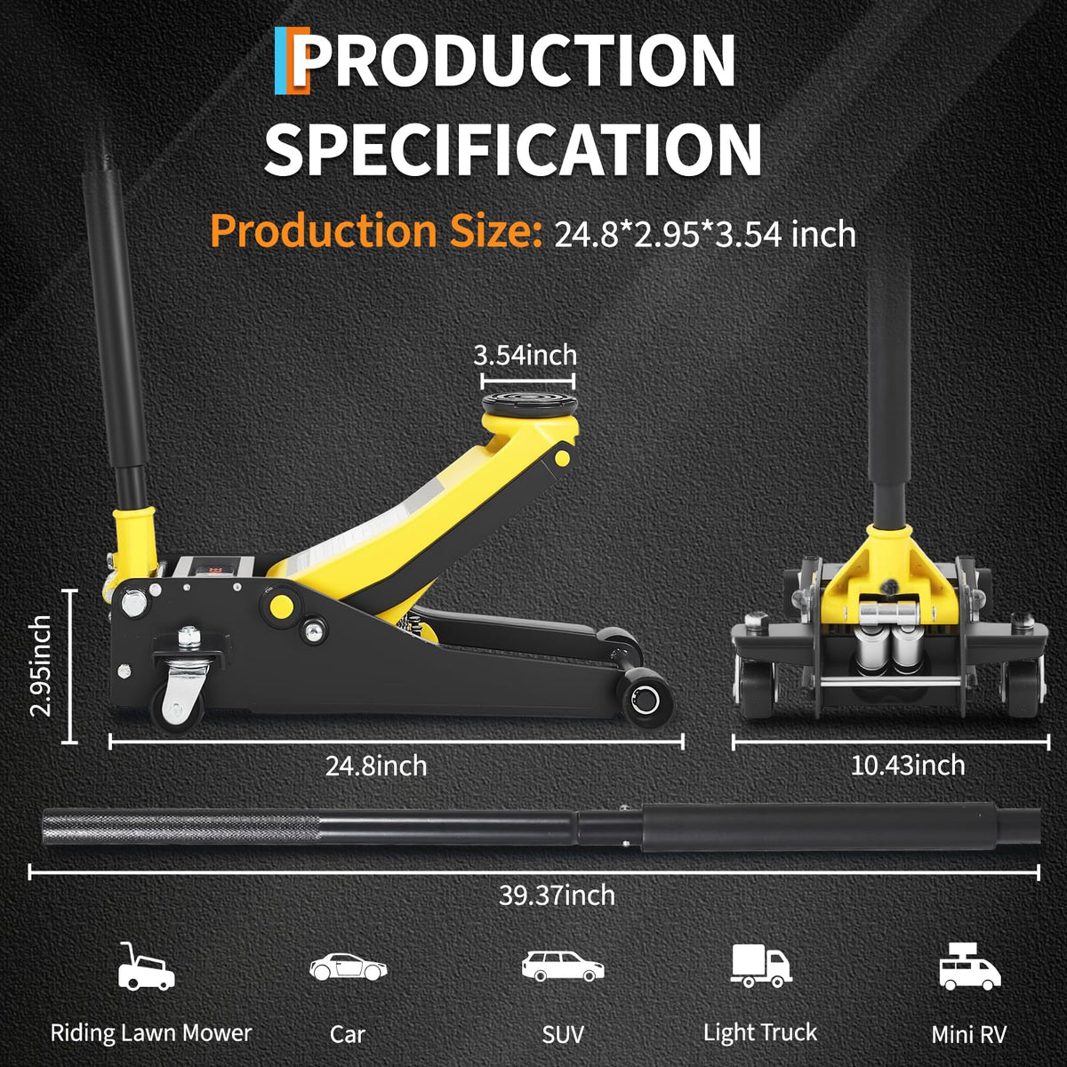 3 Ton Low Profile Hydraulic Floor Jack with Dual Piston Quick Lift Pump Steel Yellow O52012