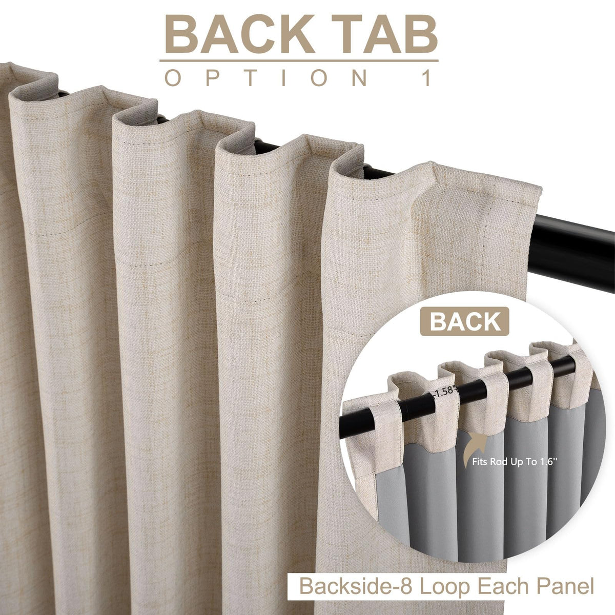 Linen Textured Total Blackout Curtains 84 Inches Long, Cream A19187