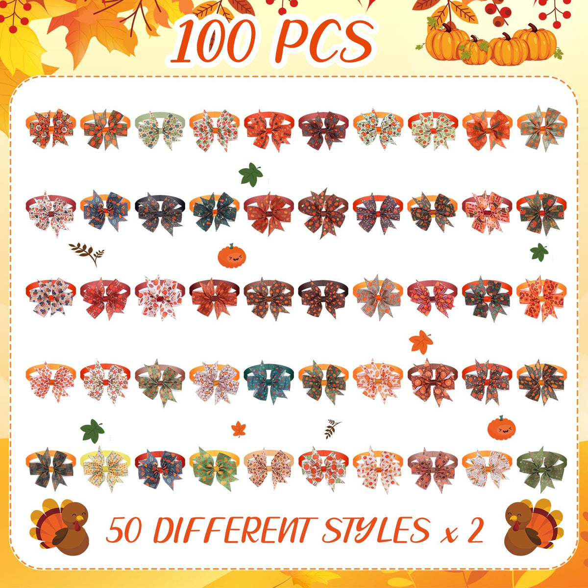 100 Pcs Fall Dog Bow Ties O444