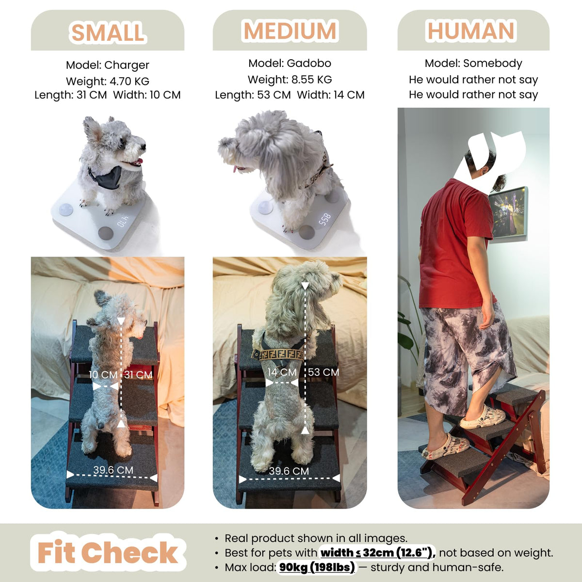 Wooden 4 Step Foldable Pet Stairs W269