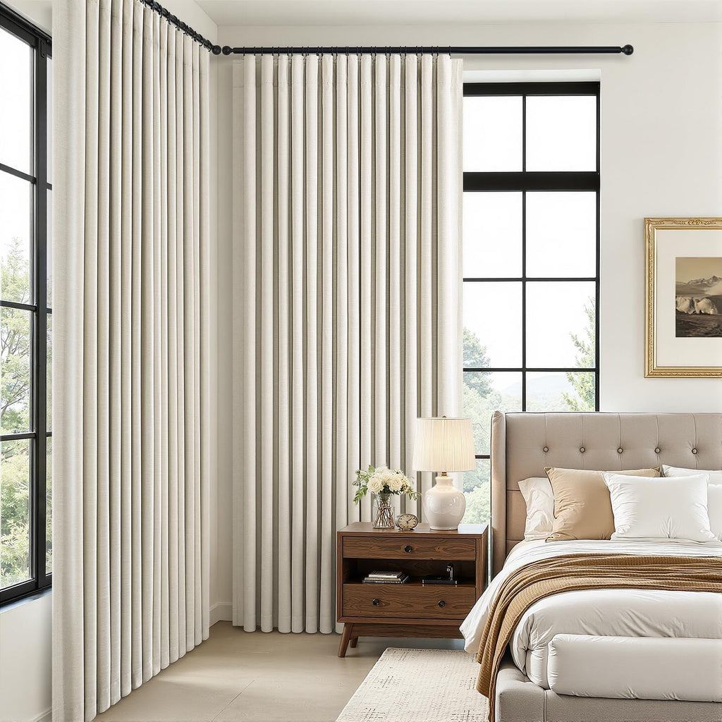 Cream Beige 96 Inch Long Blackout Linen Curtains T36152