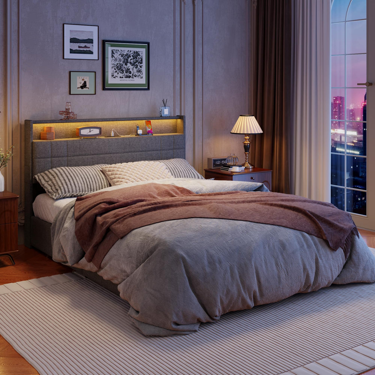 Queen Bed Frame with 4 Storage Drawers I85929