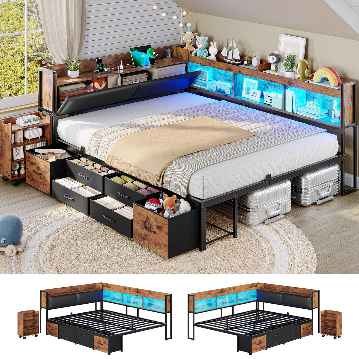 14 Inch Full Size Metal Platform Bed with 6 Drawers O229