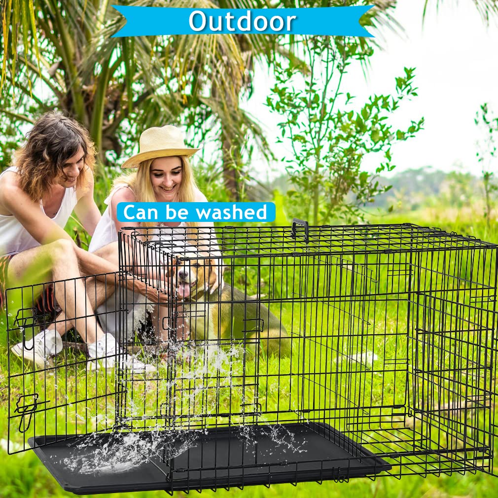 Folding Metal Dog Crate with Divider and Tray X698988